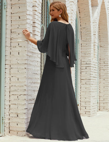 Sunnderly  Bridesmaid Dress Women Long Sleeve V-Neck Chiffon Formal Wedding Party Dress SY28018