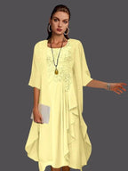 Two Piece A-Line Chiffon Lace Sleeveless Jacket Dresses with Pleats Appliques by Dreamylily