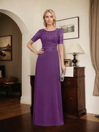 A-line Scoop Floor-Length Lace Chiffon Mother of the Bride Dress With Sequins by Dreamylily