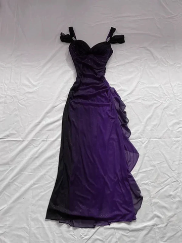 Vestido de noche largo de gasa morada con degradado brillante Y7488