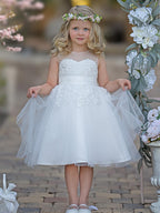 Lace Tulle Knee-length First Communion Flower Girl Dress - photo 1
