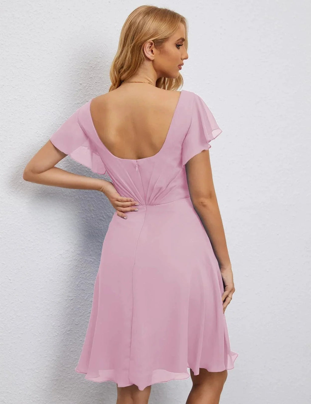 Numbersea U Back Homecoming Dress Formal Prom Dress Knee Length Short Sleeves Cocktail Party Dress 28077 by numbersea