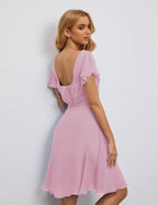 Numbersea U Back Homecoming Dress Formal Prom Dress Knee Length Short Sleeves Cocktail Party Dress 28077 by numbersea
