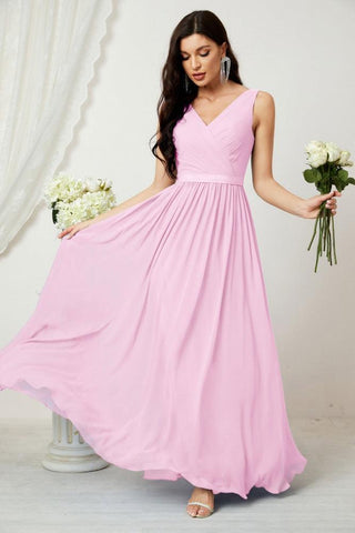 Women's Chiffon Long Bridesmaid Dresses A line Sleeveless Formal Prom Gown for Evening Party Homecoming Dresses 2808