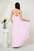Numbersea Neck Bridesmaid Dresses Chiffon Long Spaghetti A-line Formal Prom Gown for Wedding Party Evening 2801 by numbersea