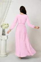 Sunnderly Evening Dresses Deep V-Neck Chiffon Bridesmaid Dresses Long Bishop Sleeve Side Split Formal Dress SY2806 by numbersea