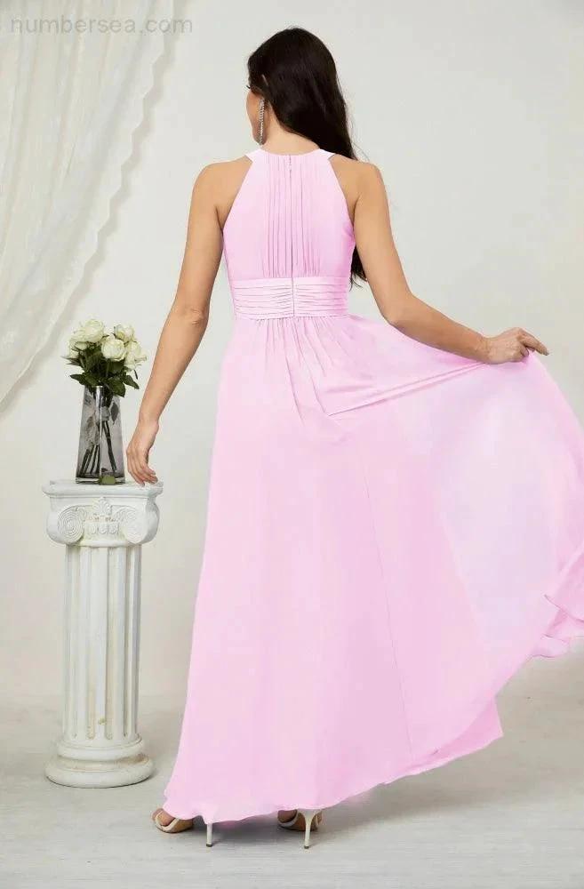 Numbersea Formal Party Gown Dress Chiffon Halter Long Sleeveless Bridesmaid Dresses 2802 by numbersea
