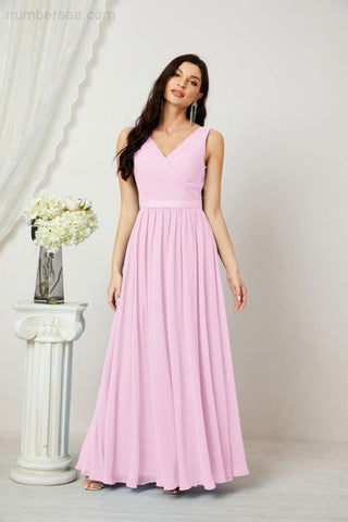 Women's Chiffon Long Bridesmaid Dresses A line Sleeveless Formal Prom Gown for Evening Party Homecoming Dresses 2808