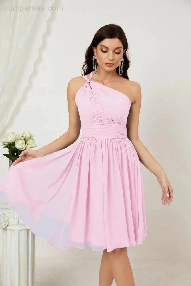 Numbersea Women Chiffon Short One Shoulder Bridesmaid Dress Formal Dresses for Party Homecoming 2804 by numbersea