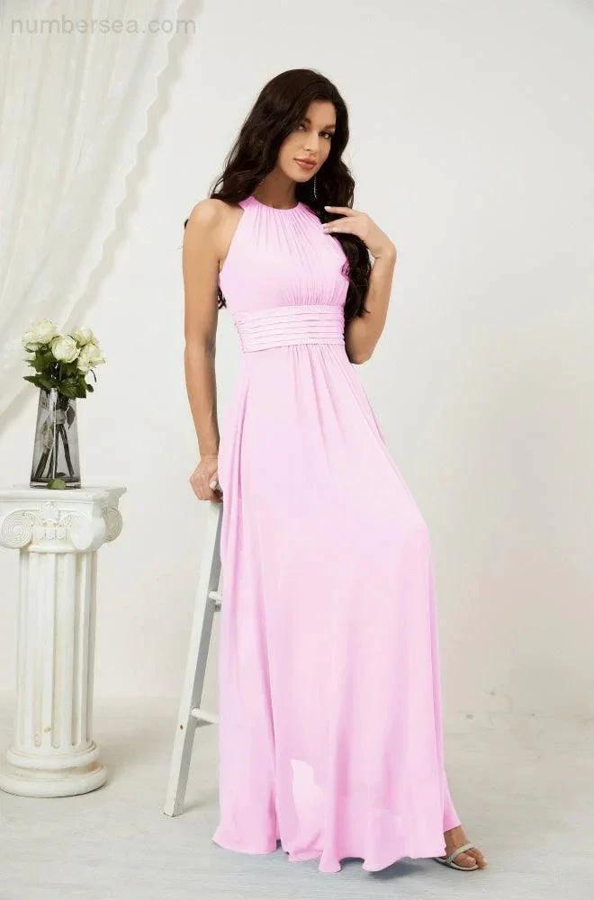 Numbersea Formal Party Gown Dress Chiffon Halter Long Sleeveless Bridesmaid Dresses 2802 by numbersea