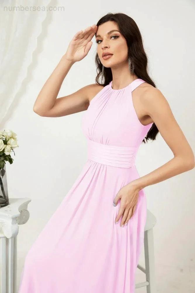 Numbersea Formal Party Gown Dress Chiffon Halter Long Sleeveless Bridesmaid Dresses 2802 by numbersea