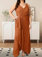 A-Line V-Neck Ruched Metallic Mesh Dress by Dreamylily