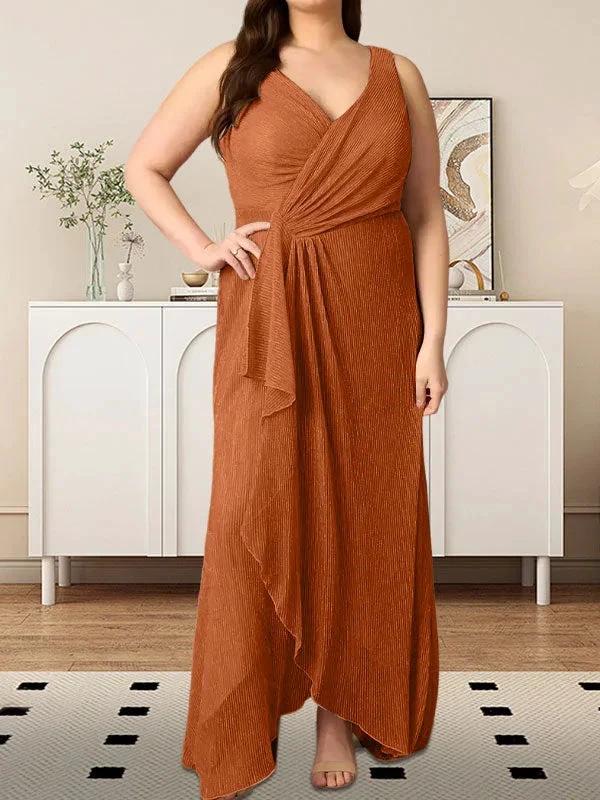 A-Line V-Neck Ruched Metallic Mesh Dress by Dreamylily