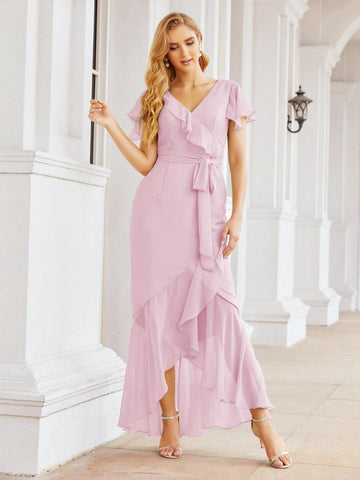 Numbersea Ruffled Bridesmaid Dresses Mermaid Formal Violin Evening Party Prom Gowns 28042