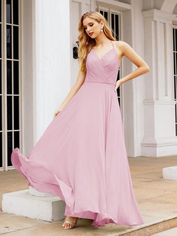 Numbersea Halter Chiffon Bridesmaid Dresses Wedding Appare Sleeveless Formal Prom Dress with Ruffled Back 28035