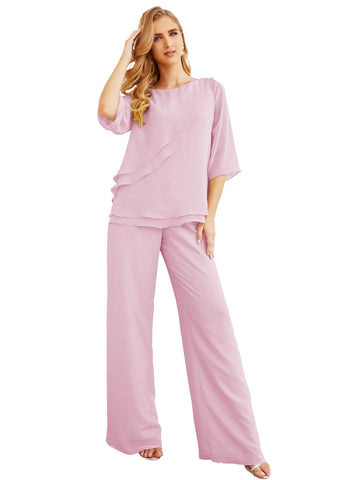 Sunnderly Elegant 2 Piece Mother of The Bride Dress Plus Size Pant Suits Ruffle Layers Sliver Housecoat SY28064