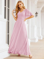 Numbersea Bridesmaid Dresses for Wedding Formal Evening Party Prom Gown with Cape 28050