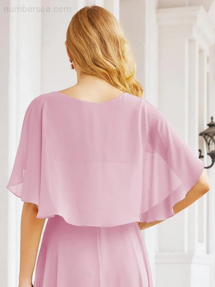 Numbersea Bridesmaid Dresses for Wedding Formal Evening Party Prom Gown with Cape 28050