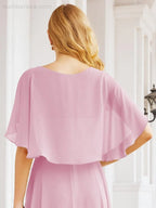 Numbersea Bridesmaid Dresses for Wedding Formal Evening Party Prom Gown with Cape 28050