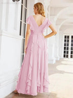 Ruffled Bridesmaid Dresses with Sleeves Long Formal Party Dress 28041 by numbersea