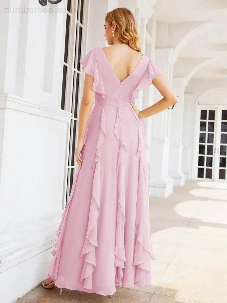 Ruffled Bridesmaid Dresses with Sleeves Long Formal Party Dress 28041 by numbersea