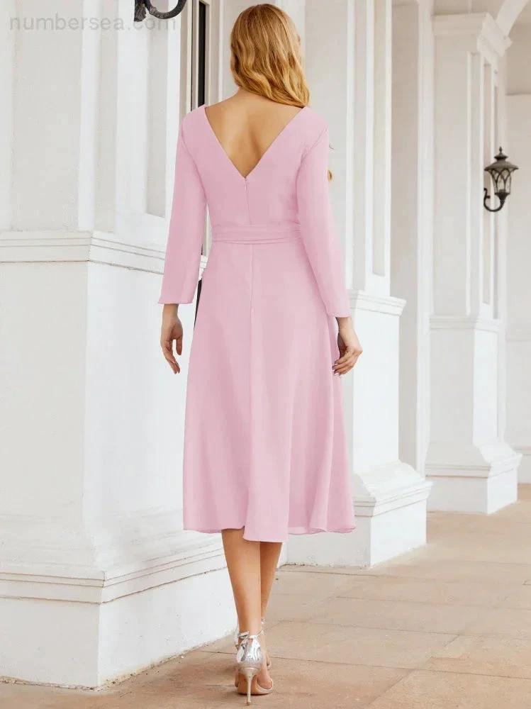 Bridesmaid Dress V-Back Waist Belt Mother of the Bride Wedding Guest SY28031 by numbersea