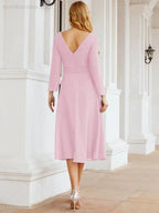 Bridesmaid Dress V-Back Waist Belt Mother of the Bride Wedding Guest SY28031 by numbersea