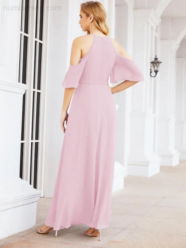 Abiti da damigella d'onore Numbersea con spalle scoperte, linea a trapezio, lunghi abiti da sera formali 28074