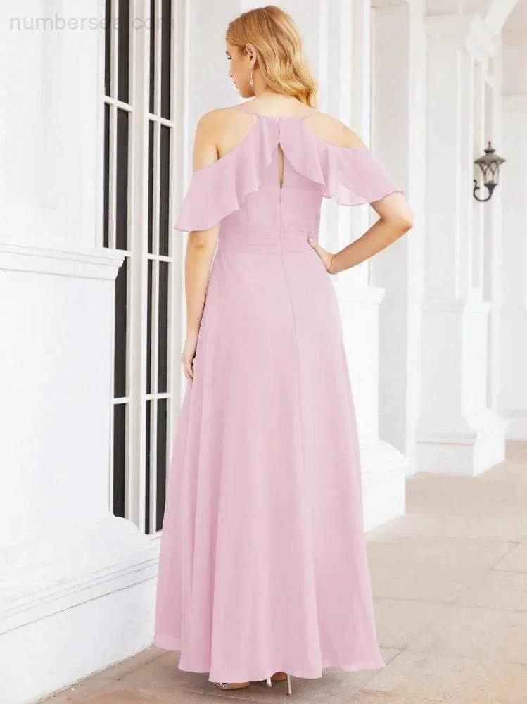 Numbersea Cold Shoulder Long Bridesmaid Dresses Side Slit Formal Prom Gowns Party Wedding 28070 by numbersea