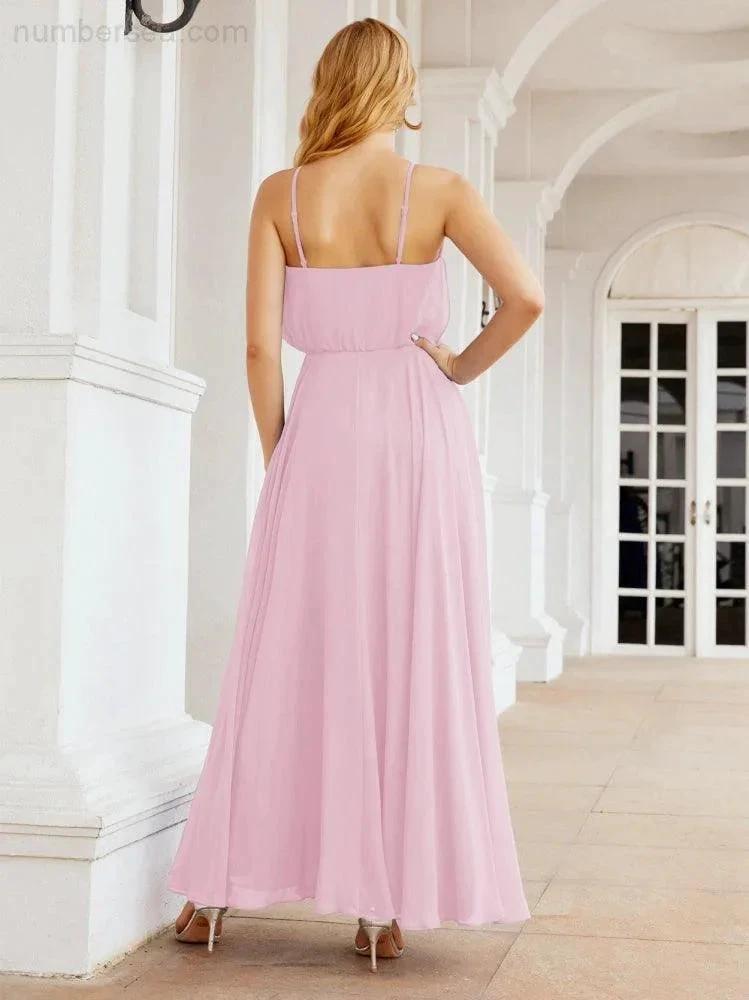 Numbersea Halter Long Bridesmaid Dresses Formal A line Juniors Dress 28029 by numbersea
