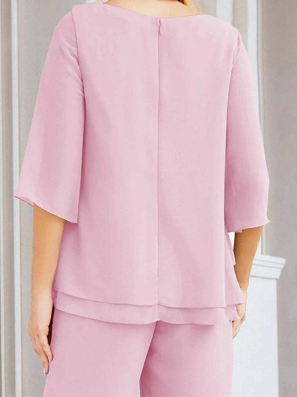 Sunnderly Elegant 2 Piece Mother of The Bride Dress Plus Size Pant Suits Ruffle Layers Sliver Housecoat SY28064 by numbersea