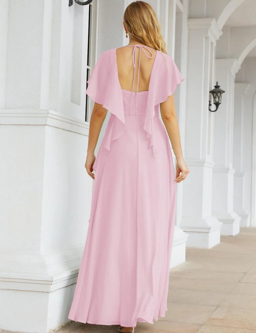 Numbersea Chiffon Bridesmaid Dresses Long Formal Evening Prom Mother of The Bride Dress with Flutter Sleeve     SEA28040