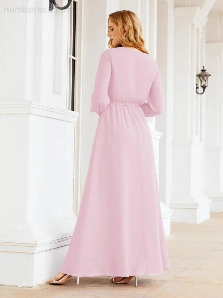 Sunnderly Women's Chiffon Bridesmaid Dress A line Long Sleeves Formal Evening Prom Gown for Wedding Guest SY28032 by numbersea