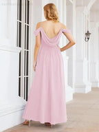 Numbersea Off The Shoulder Chiffon Bridesmaid Dress Long Formal Graduation Gown with Cowl Back 28069 by numbersea