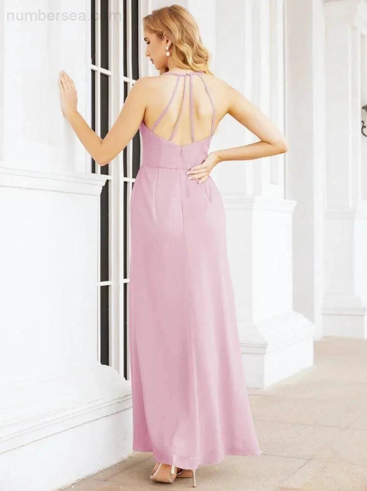 Numbersea Spaghetti Strap Bridesmaid Dresses V-Neck Long A-Line Formal Prom Gowns 28063 by numbersea