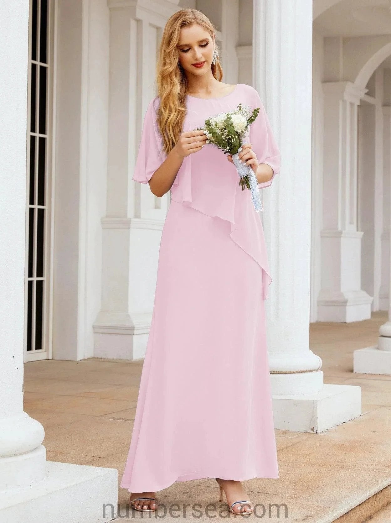 Sunnderly Formal Party Gown Dress Long Mother of The Bride Dresses with Ruffle Cape SY28026 by numbersea