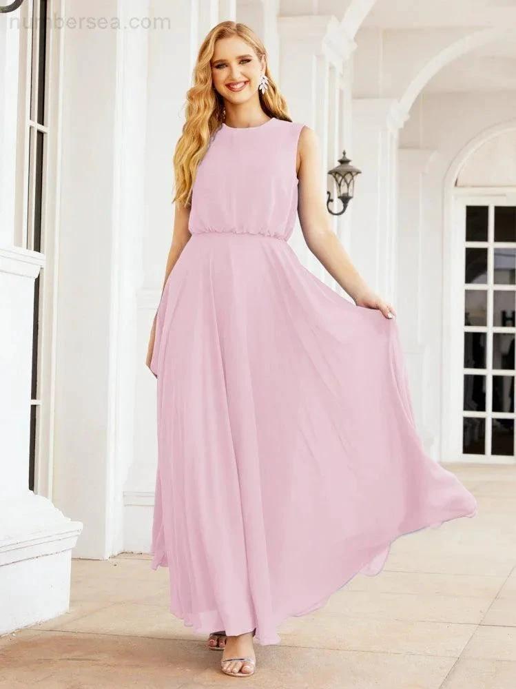 Numbersea Sleeveless Long Bridesmaid Dress A line Formal Evening Prom Gown 28025
