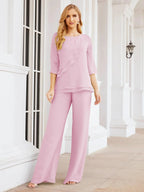 Sunnderly Elegant 2 Piece Mother of The Bride Dress Plus Size Pant Suits Ruffle Layers Sliver Housecoat SY28064 by numbersea
