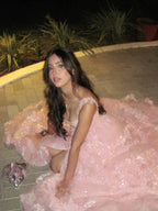 Pretty A-Line Pink Lace Appliques Tiered Long Prom Dress Formal Evening Dress Y7936 by simplepromdress