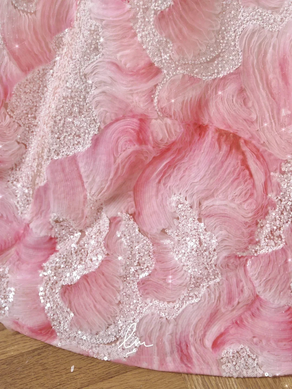 Dream Pink Strapless Satin Print Sequins Prom Dress Princess Birthday Ball Gown Y8604 by simplepromdress