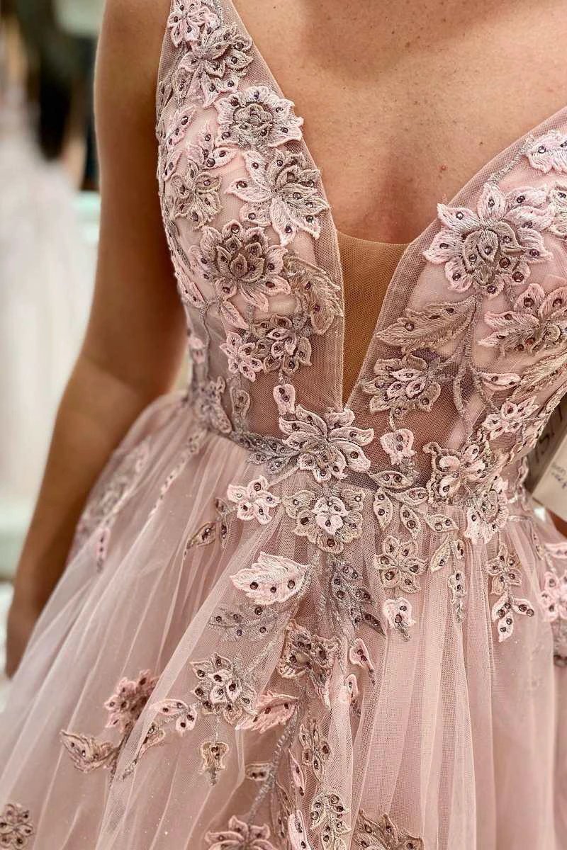 Artemis | Floral Lace Plunge V Backless A-Line Prom Gown by KissProm