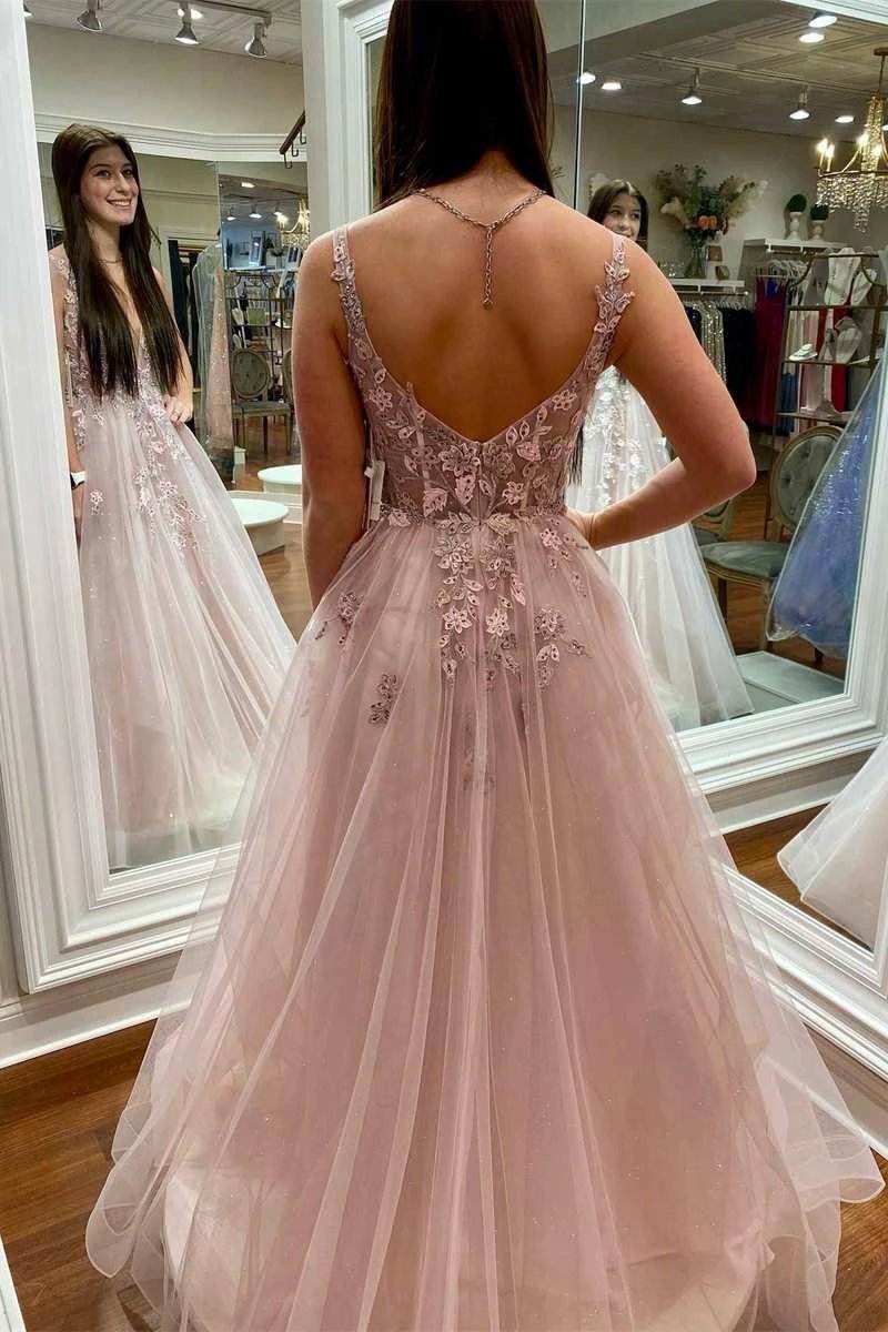 Artemis | Floral Lace Plunge V Backless A-Line Prom Gown by KissProm