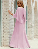 Sunnderly Bridesmaid Dress Women Long Sleeve V-Neck Chiffon Formal Wedding Party Dress SY28018 by numbersea