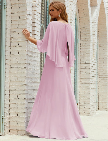 Sunnderly  Bridesmaid Dress Women Long Sleeve V-Neck Chiffon Formal Wedding Party Dress SY28018