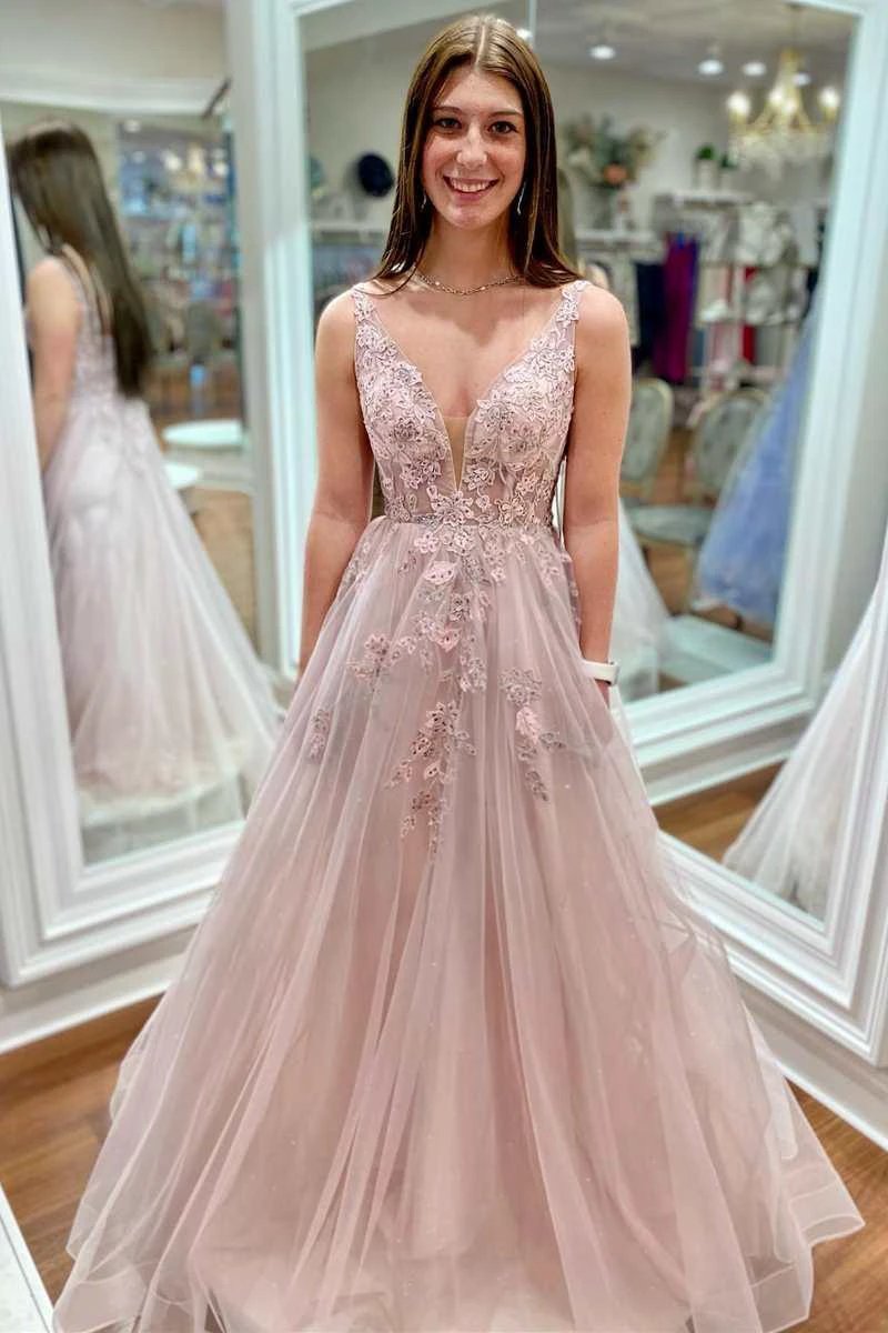 Artemis | Floral Lace Plunge V Backless A-Line Prom Gown by KissProm