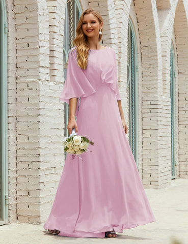 Sunnderly  Bridesmaid Dress Women Long Sleeve V-Neck Chiffon Formal Wedding Party Dress SY28018