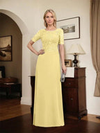 A-line Scoop Floor-Length Lace Chiffon Mother of the Bride Dress With Sequins by Dreamylily
