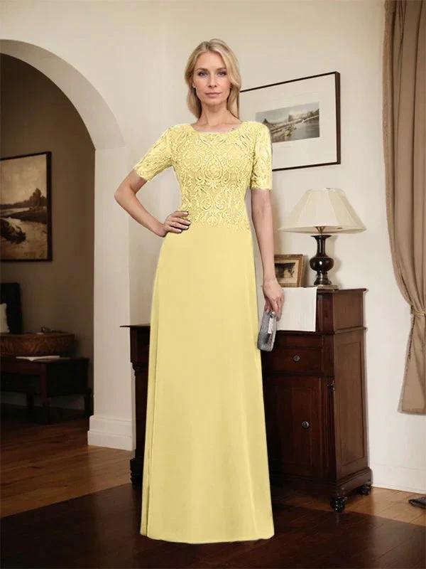 A-line Scoop Floor-Length Lace Chiffon Mother of the Bride Dress With Sequins by Dreamylily