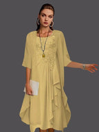Two Piece A-Line Chiffon Lace Sleeveless Jacket Dresses with Pleats Appliques by Dreamylily