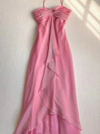 Sweet Pink Chiffon Long Prom Dress Strapless Formal Party Evening Dress Y7560 by simplepromdress